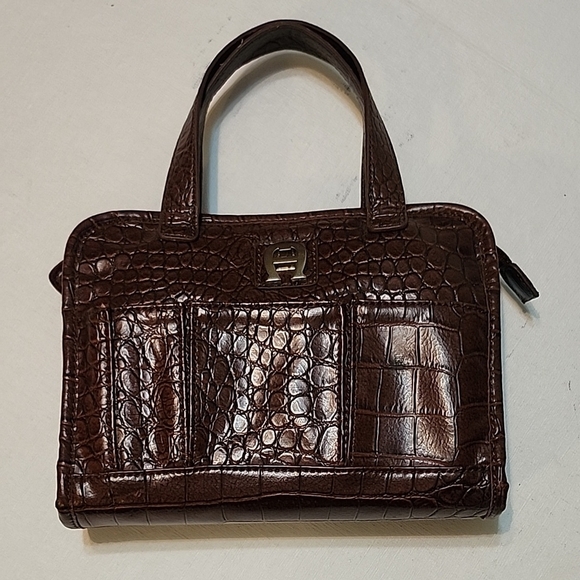 Vintage Etienne Aigner Brown Faux Lether Croc Embossed Mini Handbag EUC - Picture 1 of 12